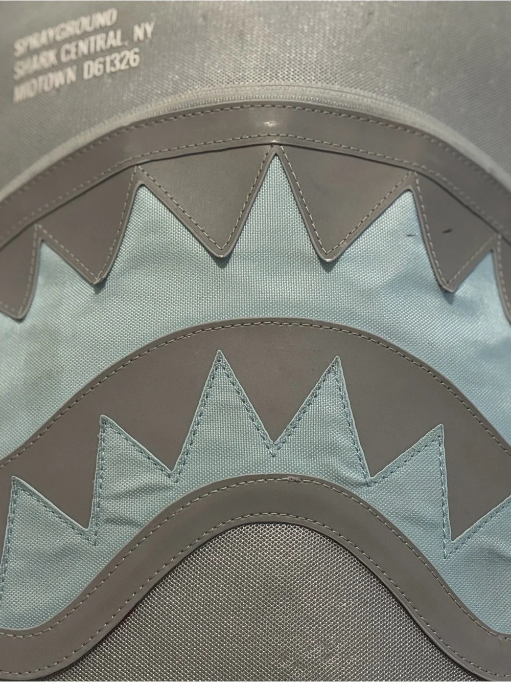 Sprayground Gray Shark Accent Backpack - Light Blue Detail